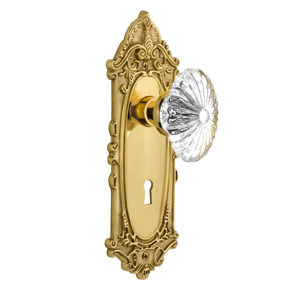 Nostalgic Warehouse VICOFC Single Dummy Knob Victorian Plate with Oval Fluted Crystal Knob and Keyhole in Unlacquered Brass